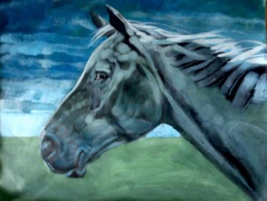 Painting titled "blue horse" by Paulus Hoffman, Original Artwork, Oil