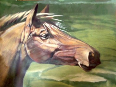 Painting titled "horse's head agains…" by Paulus Hoffman, Original Artwork, Oil