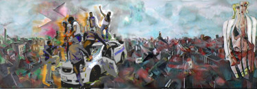 Painting titled "riot-baltimore" by Paulyvalent (Paul Elie), Original Artwork, Acrylic Mounted on artwork_cat.