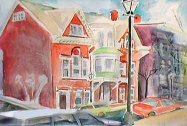 Painting titled "hudson-street-ny-usa" by Paulyvalent (Paul Elie), Original Artwork