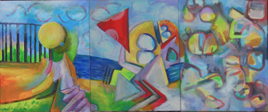 Painting titled "abst-tryptique" by Paulyvalent (Paul Elie), Original Artwork, Acrylic Mounted on Wood Stretcher frame