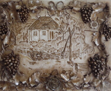 Escultura titulada ""Casa părintească "" por Pavel Ambul, Obra de arte original, Yeso Montado en Otro panel rígido