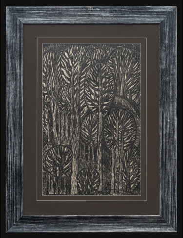 Druckgrafik mit dem Titel "Life of trees" von Pavel Bedzir, Original-Kunstwerk, Radierung Auf Keilrahmen aus Holz montiert