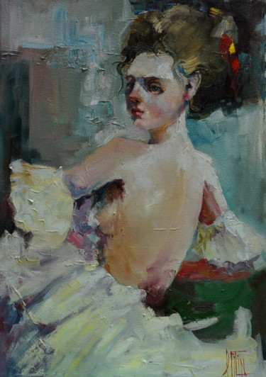 Painting titled "girl in white" by Pavel Filin, Original Artwork, Oil