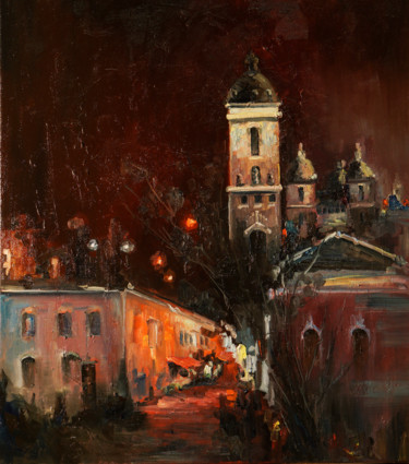 Painting titled "night cafe" by Pavel Filin, Original Artwork, Oil