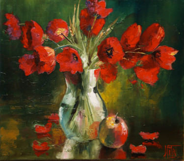 Painting titled "Tulips" by Pavel Filin, Original Artwork, Oil