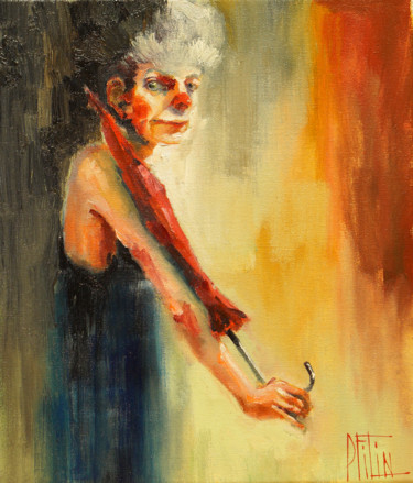 Pittura intitolato "clown with red umbr…" da Pavel Filin, Opera d'arte originale, Olio