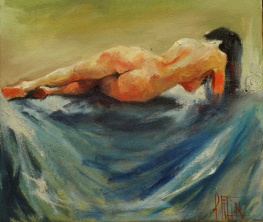 Painting titled "on blue" by Pavel Filin, Original Artwork, Oil Mounted on Wood Stretcher frame