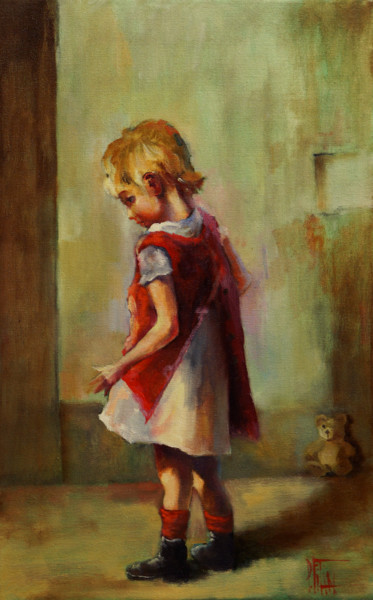 Painting titled "small slacker" by Pavel Filin, Original Artwork, Oil Mounted on Wood Stretcher frame