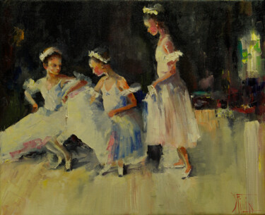 Painting titled "three sisters" by Pavel Filin, Original Artwork, Oil Mounted on Wood Stretcher frame