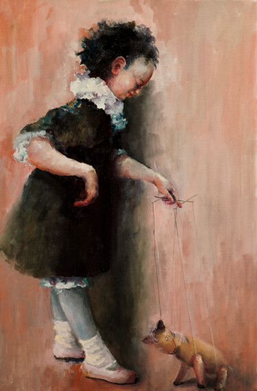 Картина под названием "little girl and poni" - Pavel Filin, Подлинное произведение искусства, Масло Установлен на Деревянная…