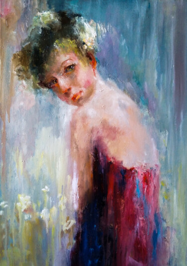 Painting titled "I am summer" by Pavel Filin, Original Artwork, Oil Mounted on Wood Stretcher frame