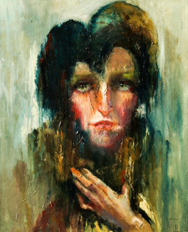 Painting titled "Frenchwoman" by Pavel Filin, Original Artwork, Oil Mounted on Wood Stretcher frame