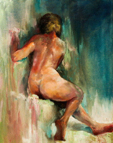 Painting titled "model 7" by Pavel Filin, Original Artwork, Oil Mounted on Wood Stretcher frame
