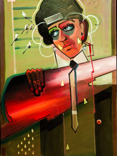 Painting titled "with violin" by Pavel Filin, Original Artwork, Oil Mounted on Wood Stretcher frame