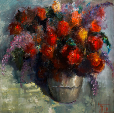 Malarstwo zatytułowany „floral abstraction” autorstwa Pavel Filin, Oryginalna praca, Olej Zamontowany na Drewniana rama noszy