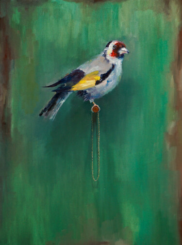 Painting titled "goldfinch gif" by Pavel Filin, Original Artwork, Oil Mounted on Wood Stretcher frame