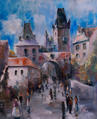 Painting titled "Sunday walk" by Pavel Filin, Original Artwork, Oil Mounted on Wood Stretcher frame
