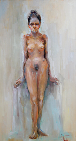 Painting titled "tender" by Pavel Filin, Original Artwork, Oil Mounted on Wood Stretcher frame