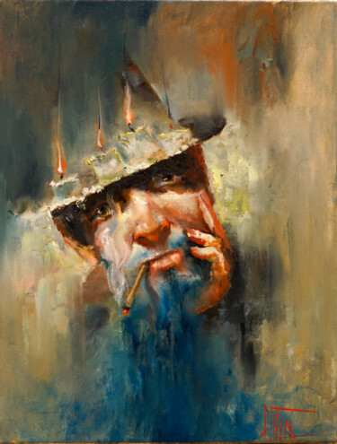 Painting titled "blue Beard 13" by Pavel Filin, Original Artwork, Oil Mounted on Wood Stretcher frame