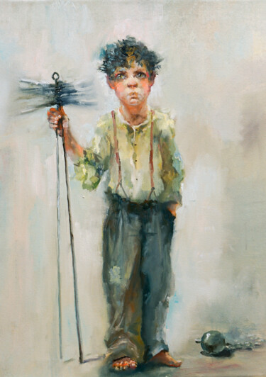 Painting titled "chimney sweep" by Pavel Filin, Original Artwork, Oil Mounted on Wood Stretcher frame