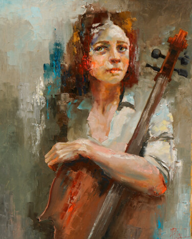 Painting titled "great music" by Pavel Filin, Original Artwork, Oil Mounted on Wood Stretcher frame