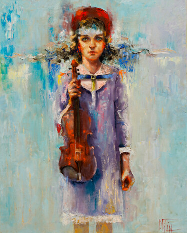 Painting titled "first concert" by Pavel Filin, Original Artwork, Oil Mounted on Wood Stretcher frame