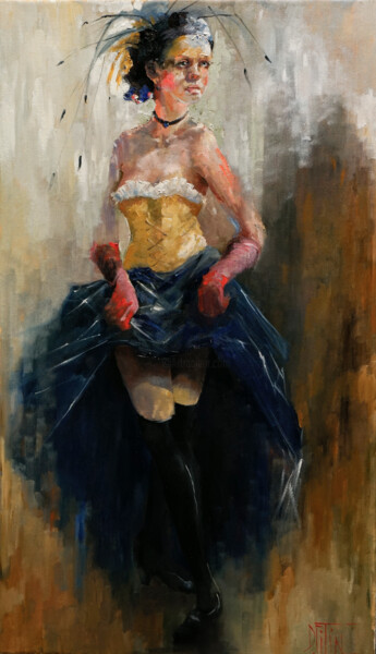 Painting titled "cancan" by Pavel Filin, Original Artwork, Oil Mounted on Wood Stretcher frame