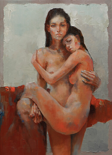 Painting titled "Anna and Anna" by Pavel Filin, Original Artwork, Oil Mounted on Wood Stretcher frame