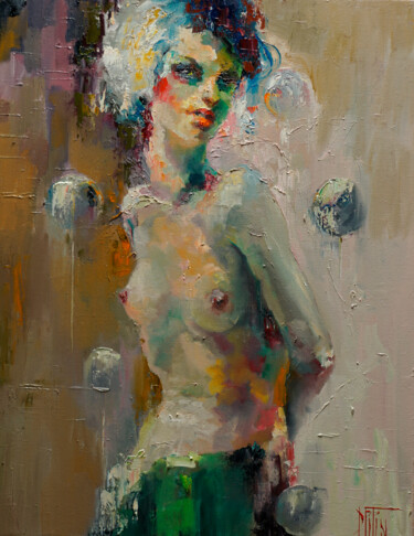 Painting titled "absinthe" by Pavel Filin, Original Artwork, Oil Mounted on Wood Stretcher frame