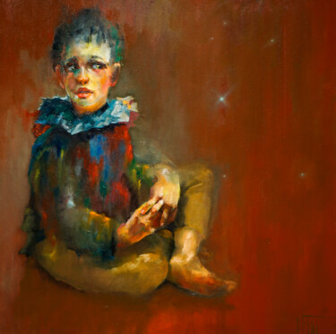 Pintura intitulada "měsíční chlapec" por Pavel Filin, Obras de arte originais, Óleo Montado em Armação em madeira