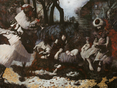 Pittura intitolato "Drunken butler" da Pavel Guliaev, Opera d'arte originale, Olio Montato su Telaio per barella in legno