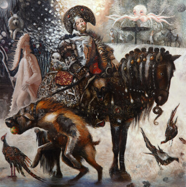 Painting titled "Oprichnaya princess" by Pavel Guliaev, Original Artwork, Oil Mounted on Wood Stretcher frame