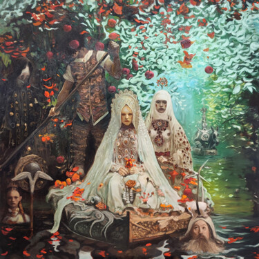 Painting titled "Royal Bride" by Pavel Guliaev, Original Artwork, Oil Mounted on Wood Stretcher frame