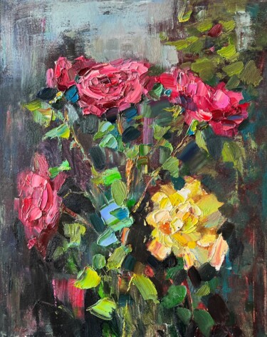 Painting titled "Roses in the garden" by Pavel Khadarovich, Original Artwork, Oil