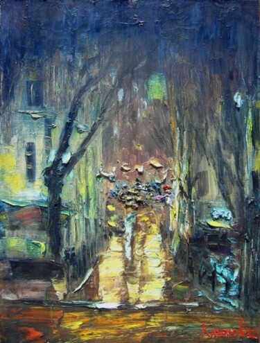 Painting titled "evening city" by Pavel Klimov, Original Artwork, Oil