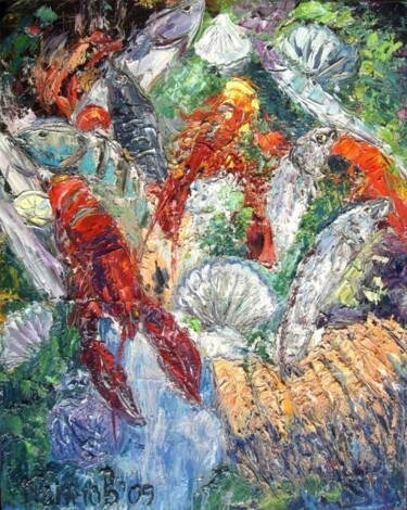Painting titled "seafood 3" by Pavel Klimov, Original Artwork, Oil