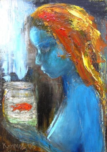Malerei mit dem Titel "portrait with а fish" von Pavel Klimov, Original-Kunstwerk, Öl