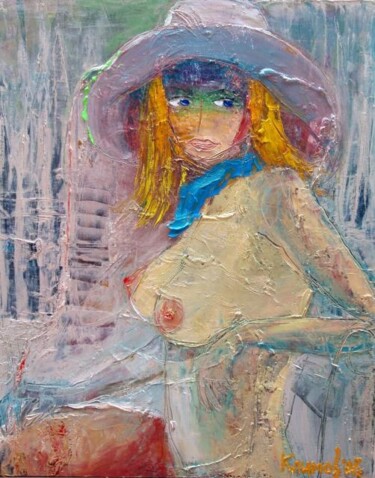 Painting titled "portrait with a blu…" by Pavel Klimov, Original Artwork, Oil
