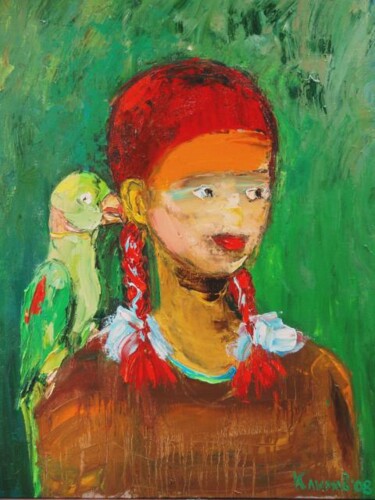 Painting titled "portrait with a par…" by Pavel Klimov, Original Artwork, Oil