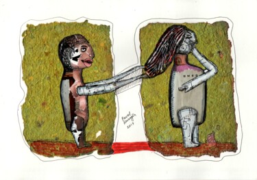 Collagen mit dem Titel "Desperate newlyweds" von Pavel Kuragin, Original-Kunstwerk, Tinte