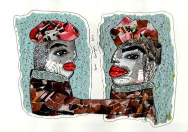 Collagen mit dem Titel "Blood brothers" von Pavel Kuragin, Original-Kunstwerk, Tinte
