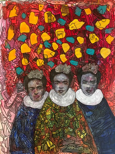 Painting titled "Three portraits of…" by Pavel Kuragin, Original Artwork, Acrylic