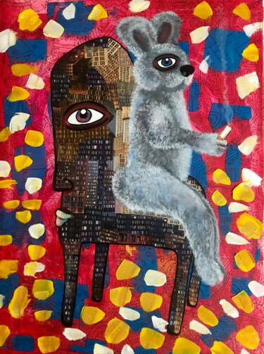 Painting titled "Hare smokes his hub…" by Pavel Kuragin, Original Artwork, Acrylic