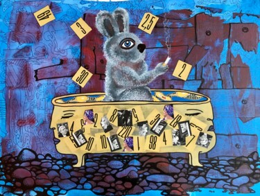 Painting titled "Hare washes away hi…" by Pavel Kuragin, Original Artwork, Acrylic