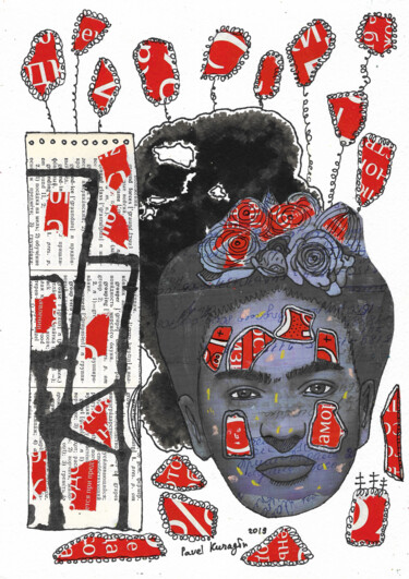 Collages intitulée "Portrait of Frida #…" par Pavel Kuragin, Œuvre d'art originale, Collages