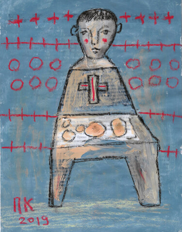 Malerei mit dem Titel "Red cross" von Pavel Kuragin, Original-Kunstwerk, Collagen