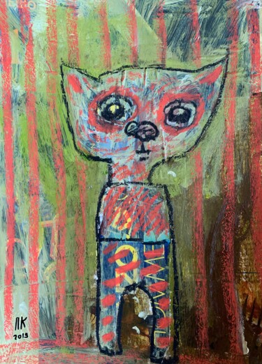 Collagen mit dem Titel "Simple kitty 4" von Pavel Kuragin, Original-Kunstwerk, Acryl