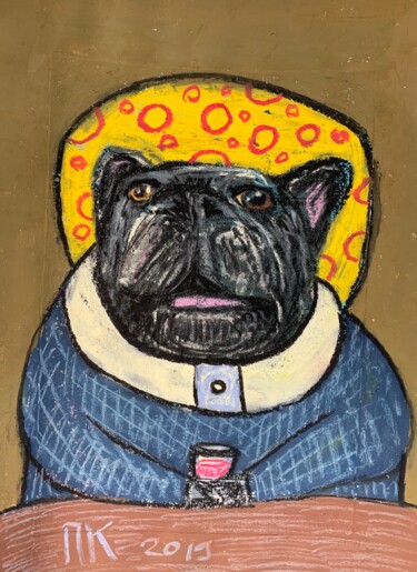 Dessin intitulée "Drinking dog 52" par Pavel Kuragin, Œuvre d'art originale, Pastel