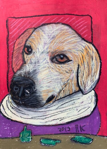 Dessin intitulée "Drinking dog 51" par Pavel Kuragin, Œuvre d'art originale, Pastel